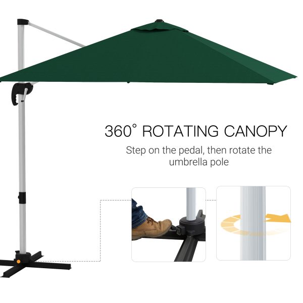 Outsunny 3 x 3(m) Cantilever Roma Parasol Garden Umbrella with Cross Base Green - Image 3