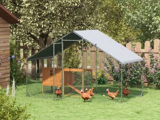 PawHut Walk In Chicken Run Large Galvanised Chicken Coop with Cover