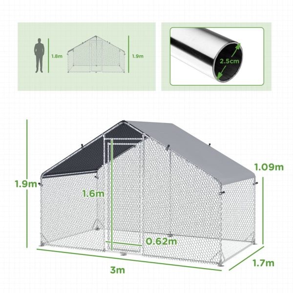 PawHut Walk In Chicken Run Large Galvanised Chicken Coop with Cover - Image 4