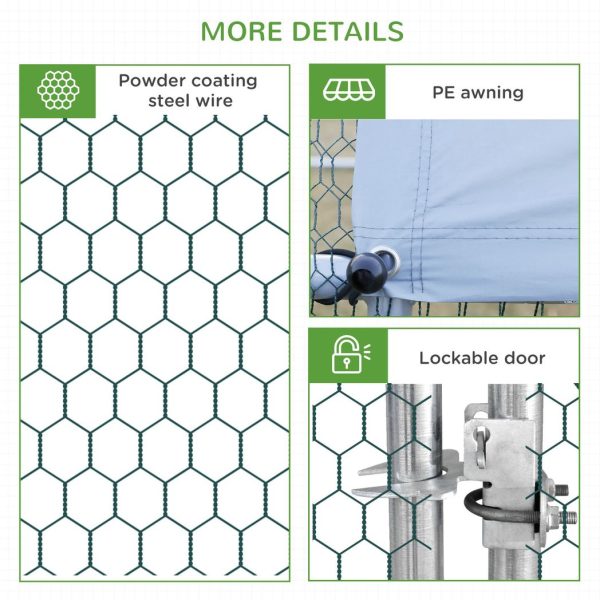 PawHut Walk In Chicken Run Large Galvanised Chicken Coop with Cover - Image 6