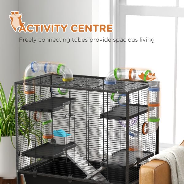 PawHut Large Hamster Cage, Rat Cage with Wheels, Tubes, Storage Shelf, Ramps - Image 2