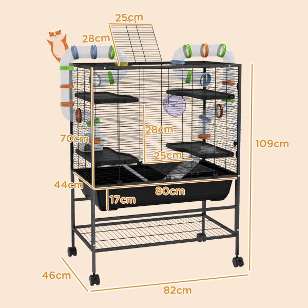 PawHut Large Hamster Cage, Rat Cage with Wheels, Tubes, Storage Shelf, Ramps - Image 4