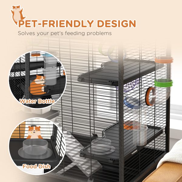 PawHut Large Hamster Cage, Rat Cage with Wheels, Tubes, Storage Shelf, Ramps - Image 6