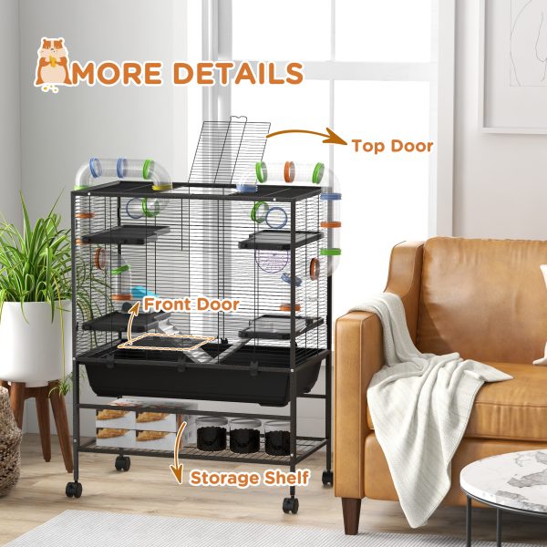 PawHut Large Hamster Cage, Rat Cage with Wheels, Tubes, Storage Shelf, Ramps - Image 7