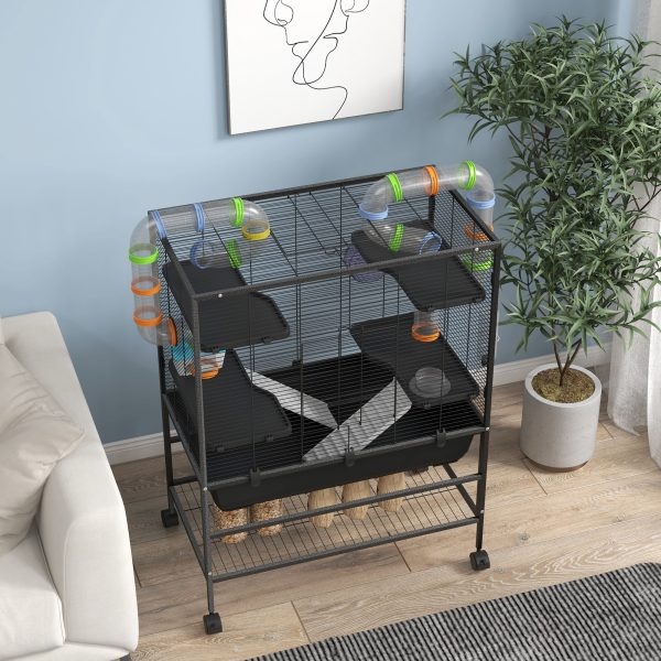 PawHut Large Hamster Cage, Rat Cage with Wheels, Tubes, Storage Shelf, Ramps - Image 8