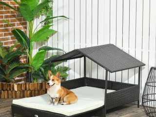 PawHut Extendable Rattan Dog House with Water-Resistant Roof, Cushion
