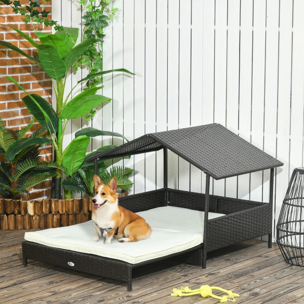 PawHut Extendable Rattan Dog House with Water-Resistant Roof, Cushion