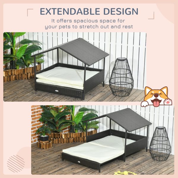 PawHut Extendable Rattan Dog House with Water-Resistant Roof, Cushion - Image 2
