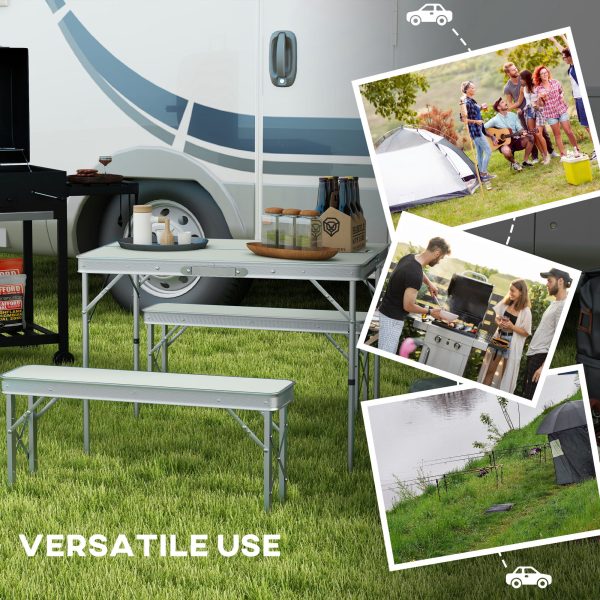Outsunny Camping Picnic Table and 2 Benches Folding Aluminium Garden Table Set - Image 6