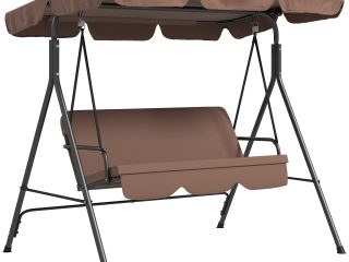 Outsunny Outdoor 3-person Porch Swing Chair with Adjustable Canopy Brown