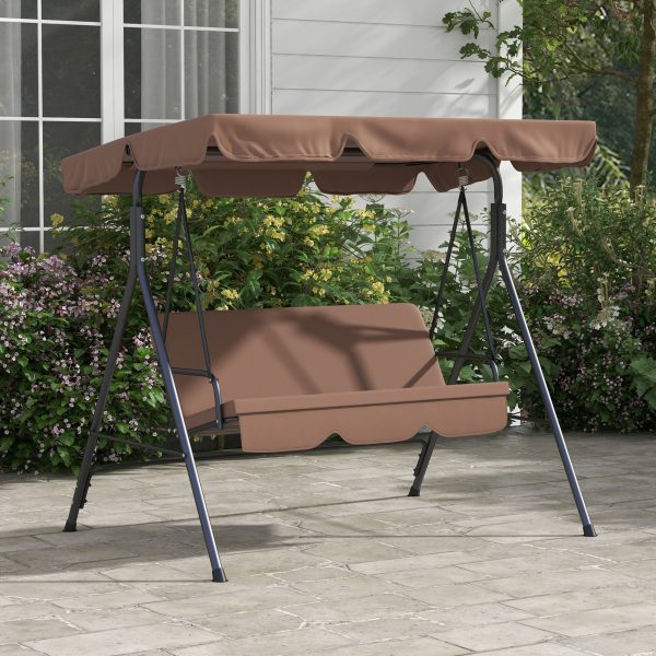 Outsunny Outdoor 3-person Porch Swing Chair with Adjustable Canopy Brown - Image 2