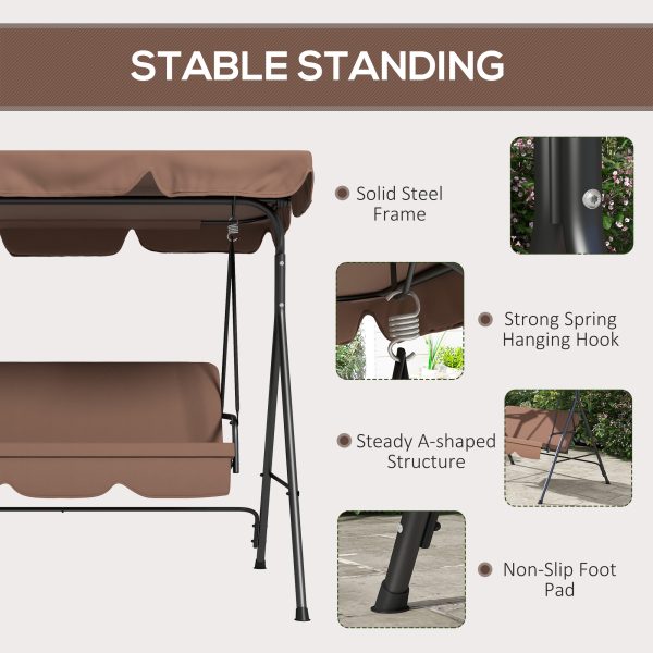 Outsunny Outdoor 3-person Porch Swing Chair with Adjustable Canopy Brown - Image 4