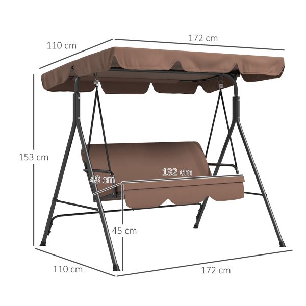 Outsunny Outdoor 3-person Porch Swing Chair with Adjustable Canopy Brown - Image 5