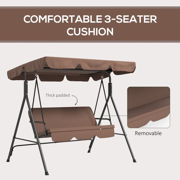 Outsunny Outdoor 3-person Porch Swing Chair with Adjustable Canopy Brown - Image 7