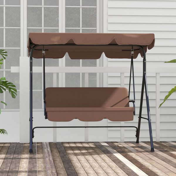 Outsunny Outdoor 3-person Porch Swing Chair with Adjustable Canopy Brown - Image 8