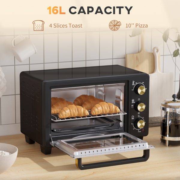 HOMCOM Mini Oven 16L Countertop Oven with Adjustable Temp Timer 1400W, Black - Image 3