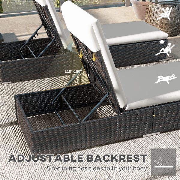 Outsunny Rattan Sun Loungers Set of 2, Recliner Chairs, Adjustable Back, Brown - Image 6