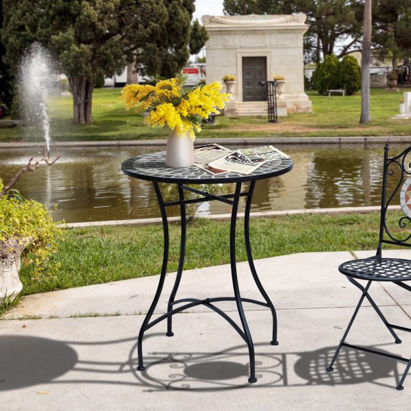 Outsunny Mosaic Side Table Bistro Coffee Table for Garden Patio Balcony Grey - Image 2