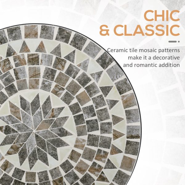 Outsunny Mosaic Side Table Bistro Coffee Table for Garden Patio Balcony Grey - Image 4