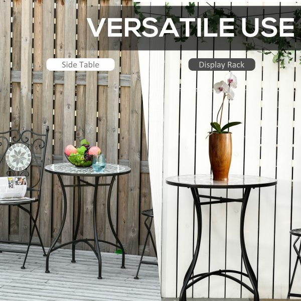 Outsunny Mosaic Side Table Bistro Coffee Table for Garden Patio Balcony Grey - Image 6