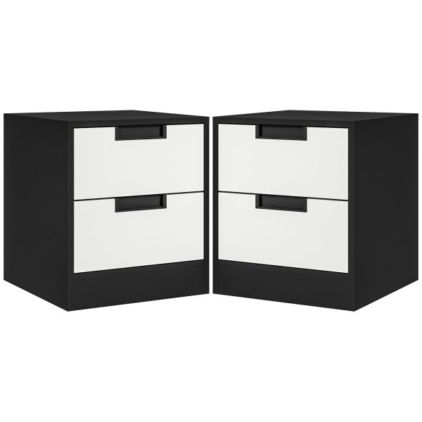 HOMCOM 2 Drawer Bedside Tables Set of 2 with Storage Nightstands for Bedroom