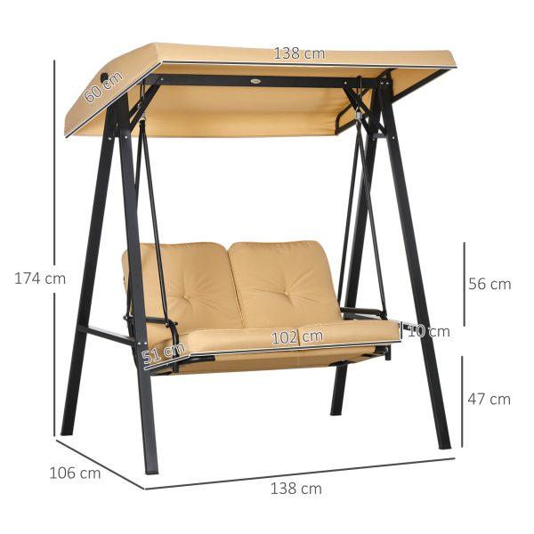 Outsunny 2 Seater Garden Outdoor Swing Chair Hammock with Adjustable Canopy - Image 5