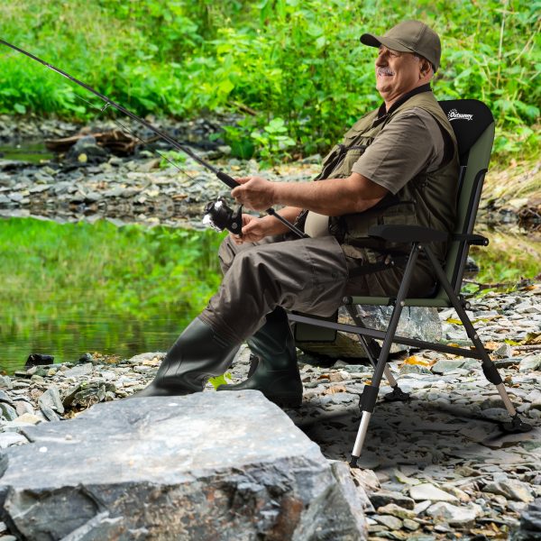 Outsunny Folding Fishing Chair Camping Chair with 7-Level Adjustable Backrest - Image 2