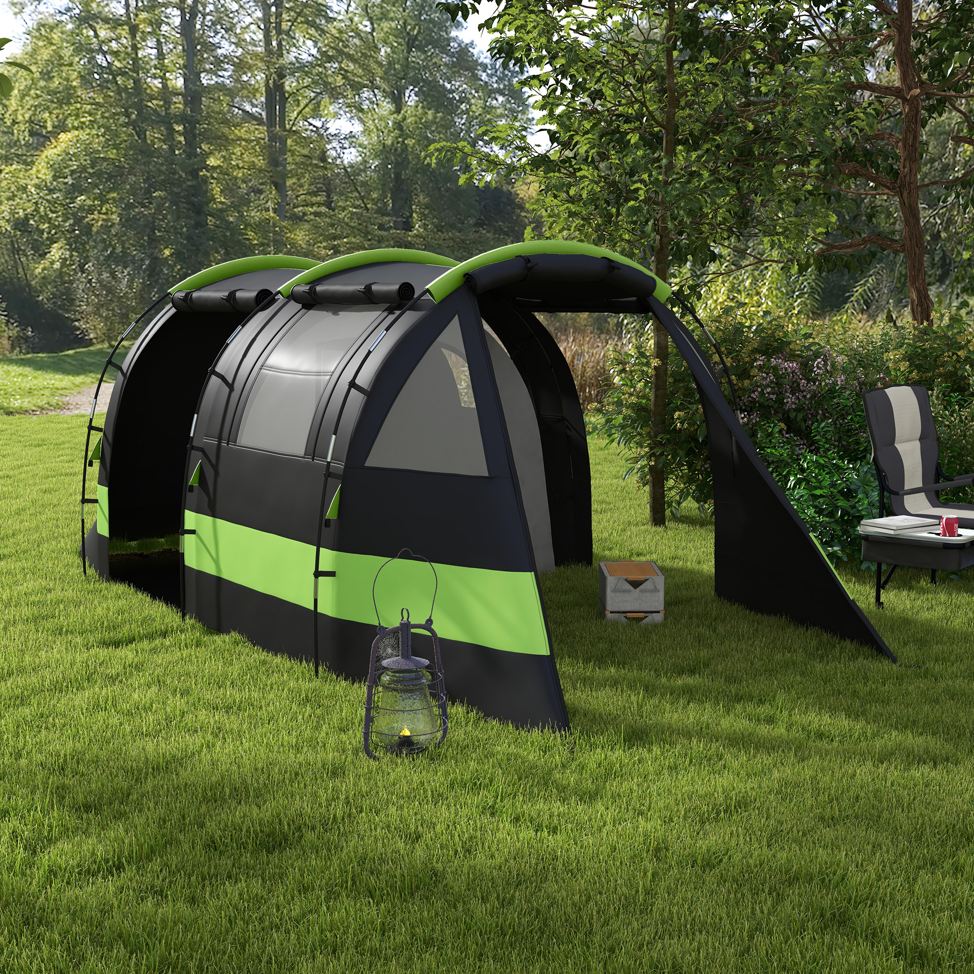 Outsunny Blackout Camping Tent with Bedroom & Living Room for 4-5 Person, Black - Image 2