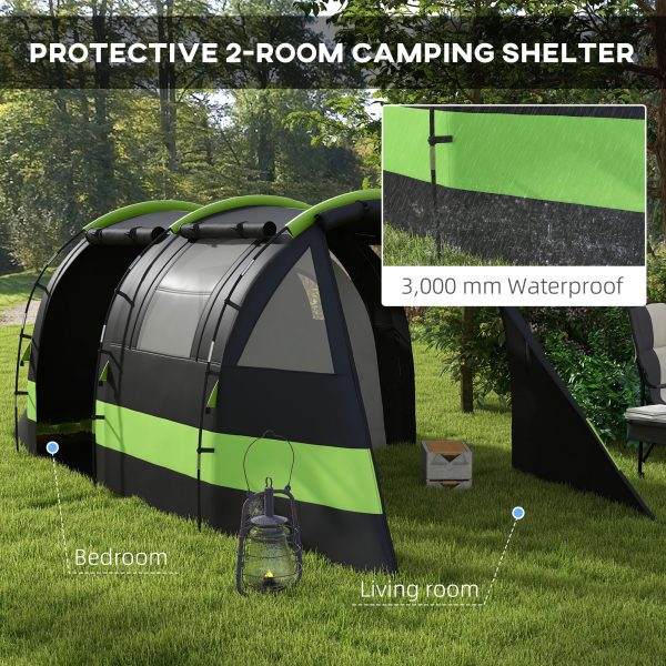 Outsunny Blackout Camping Tent with Bedroom & Living Room for 4-5 Person, Black - Image 3