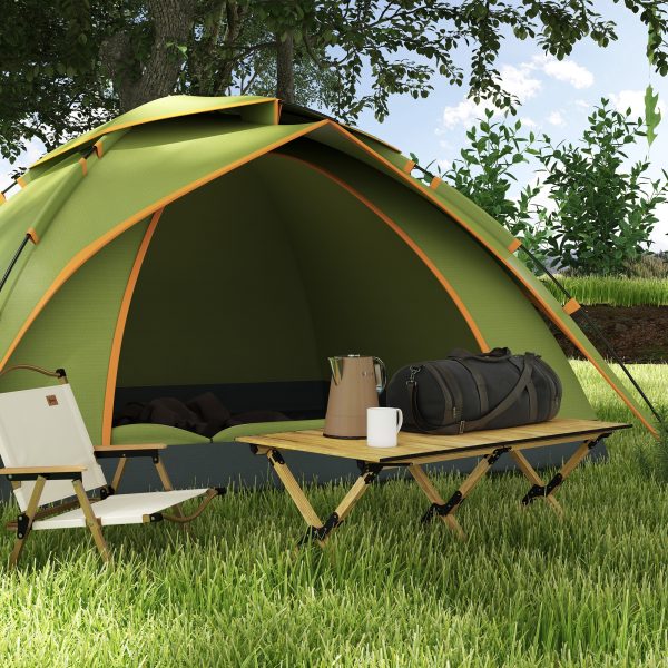 Outsunny Folding Camping Table Aluminium Picnic Table with Roll-Up Top Natural - Image 2