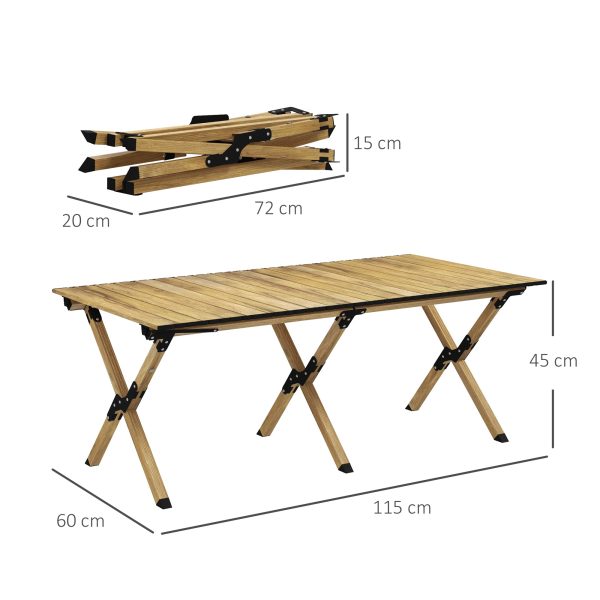 Outsunny Folding Camping Table Aluminium Picnic Table with Roll-Up Top Natural - Image 5
