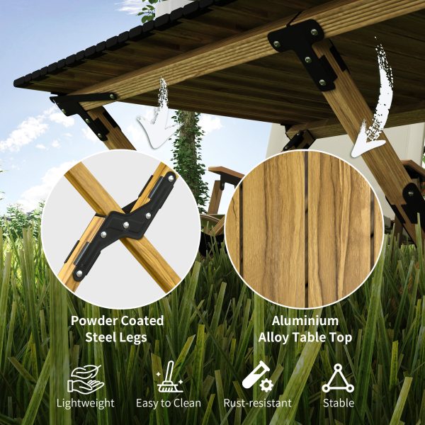 Outsunny Folding Camping Table Aluminium Picnic Table with Roll-Up Top Natural - Image 6