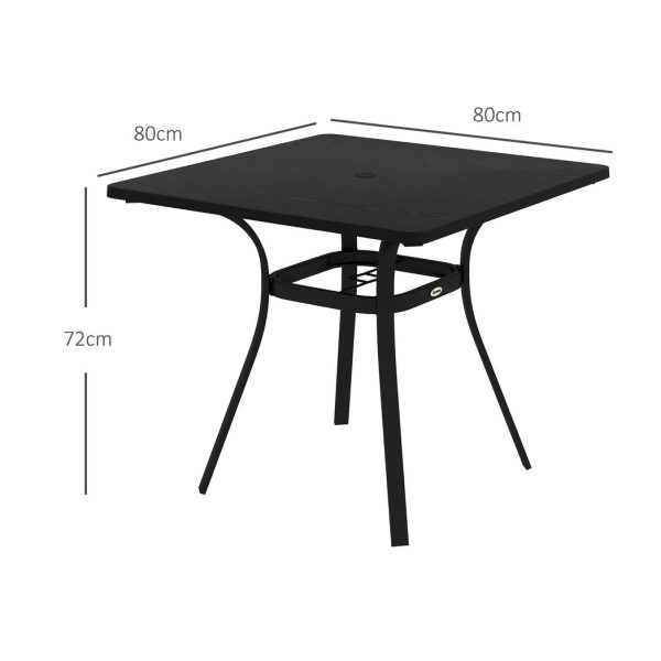 Outsunny Garden Table with Metal Tabletop, Steel Frame for Balcony, Porch, Black - Image 5