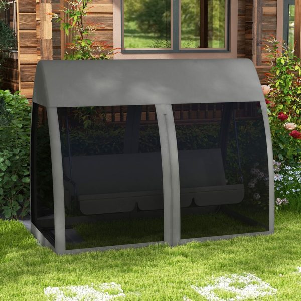 Outsunny Garden Swing Chair Patio Hammock 3 Seater Bench Canopy Lounger Grey - Image 2