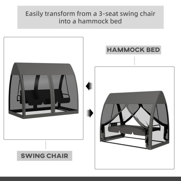 Outsunny Garden Swing Chair Patio Hammock 3 Seater Bench Canopy Lounger Grey - Image 3