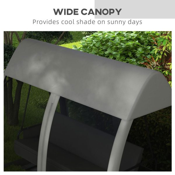 Outsunny Garden Swing Chair Patio Hammock 3 Seater Bench Canopy Lounger Grey - Image 6