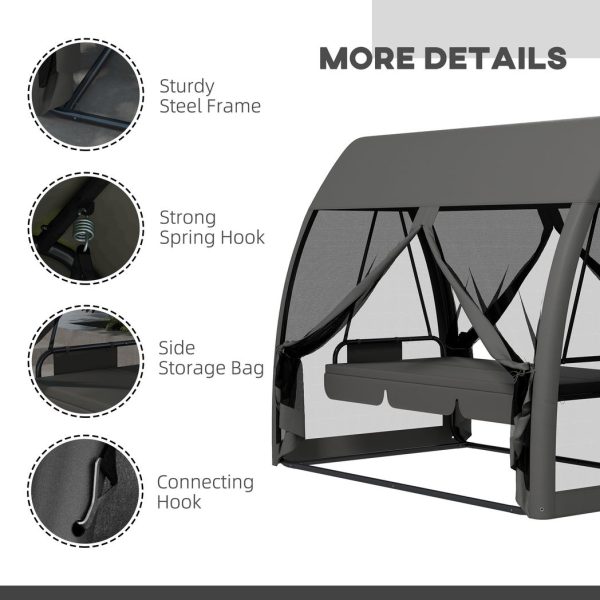 Outsunny Garden Swing Chair Patio Hammock 3 Seater Bench Canopy Lounger Grey - Image 7