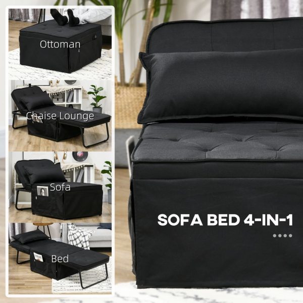 HOMCOM Folding Sleeper Chair Bed with Pillow and Side Pockets, Black - Image 3