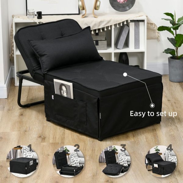 HOMCOM Folding Sleeper Chair Bed with Pillow and Side Pockets, Black - Image 6