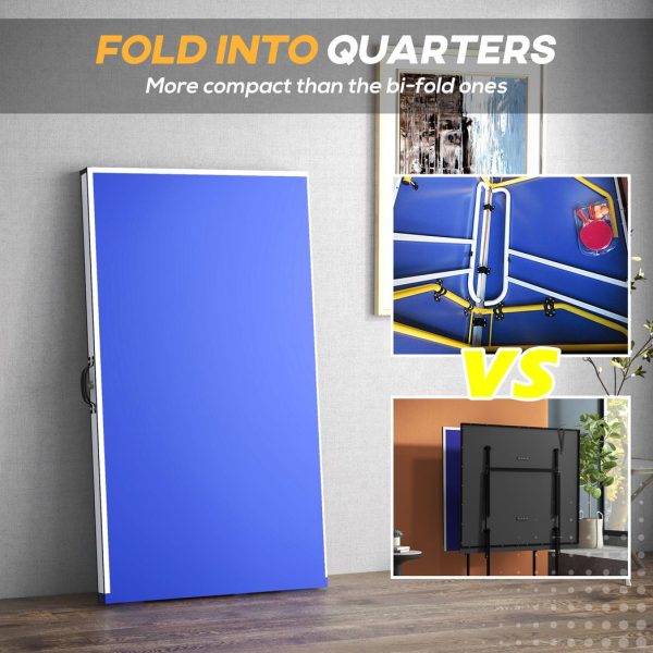 SPORTNOW 9FT Foldable Table Tennis Table with Cover, Net, Paddles, Balls - Blue - Image 3