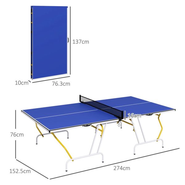 SPORTNOW 9FT Foldable Table Tennis Table with Cover, Net, Paddles, Balls - Blue - Image 5