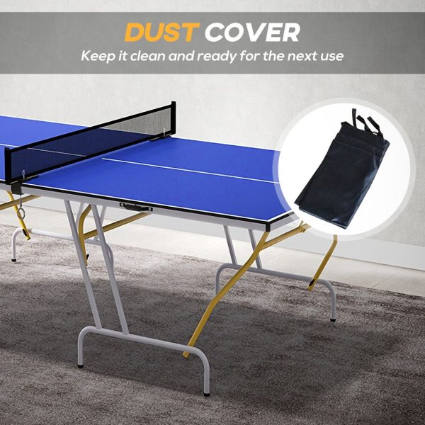 SPORTNOW 9FT Foldable Table Tennis Table with Cover, Net, Paddles, Balls - Blue - Image 7