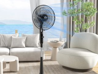 HOMCOM 12V DC Standing Fan with 75Â° Oscillation Mosquito Repellent Function