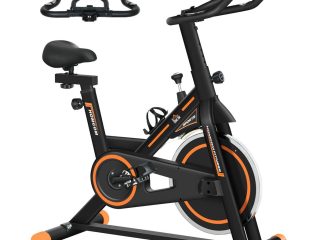 HOMCOM Exercise Bike Indoor Cycling w/ LCD Display, Heart Rate Sensor, Orange