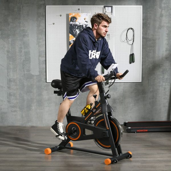 HOMCOM Exercise Bike Indoor Cycling w/ LCD Display, Heart Rate Sensor, Orange - Image 2
