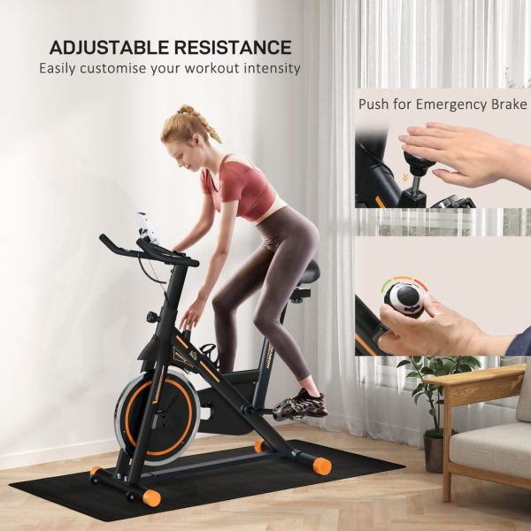 HOMCOM Exercise Bike Indoor Cycling w/ LCD Display, Heart Rate Sensor, Orange - Image 4