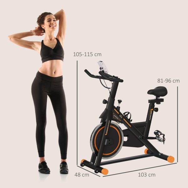 HOMCOM Exercise Bike Indoor Cycling w/ LCD Display, Heart Rate Sensor, Orange - Image 5