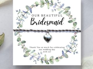 Bridesmaids Heart Bracelet & Eucalyptus Thank You Card