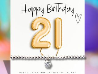 21st Birthday Gold Balloons - Bracelet & Message Card