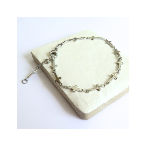 Cross Chain Silver Bracelet
